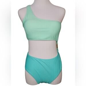 Shein Blue Green 2 Tone Side Ring 1pc Swimsuit MEDIUM Sexy Pastel Swimwear Beach